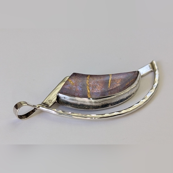 2.50" Signed Indigo Flameworks Sterling Silver Handmade Dichroic Glass Pendant - Picture 4 of 6